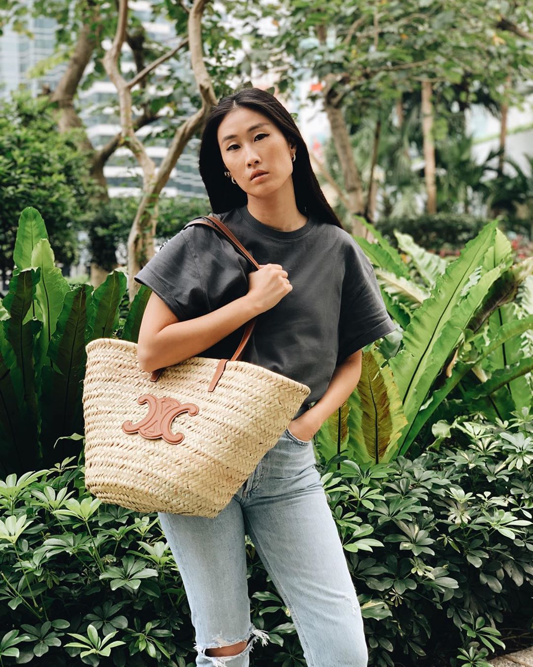 Celine Logo Bucket Bag in Natural