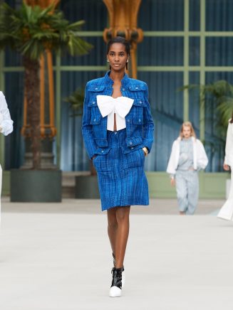 Chanel 2007 A Bow Blue Jacket and Skirt Set at 1stDibs