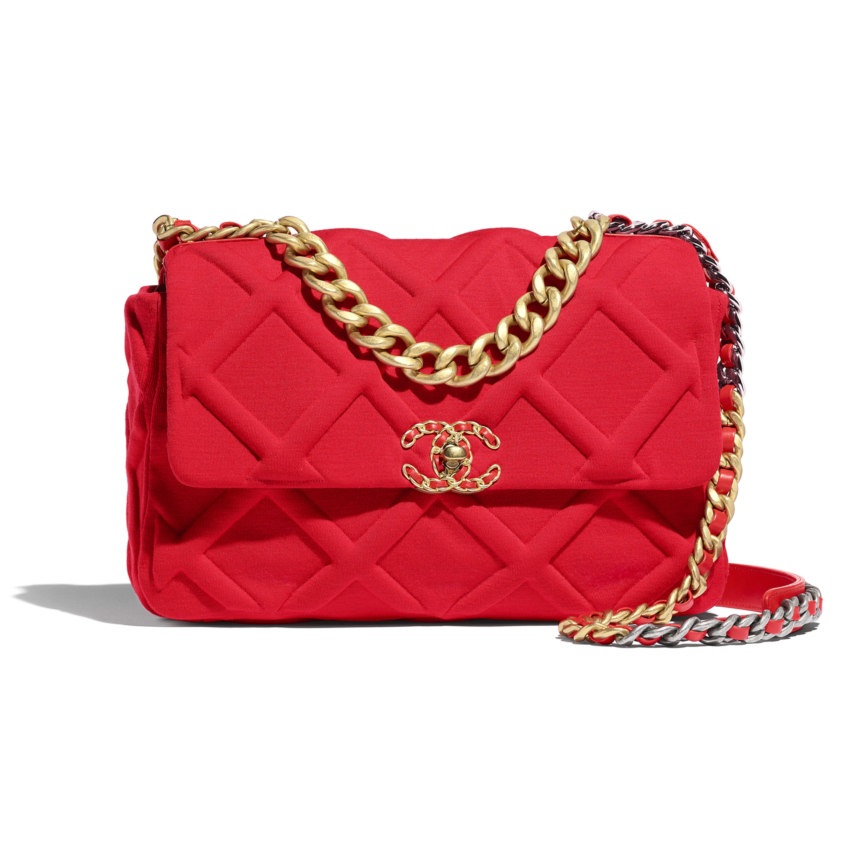 Sold at Auction: Chanel 19 Flap Bag Quilted Jersey Maxi Red