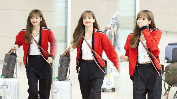 Lisa blackpink wearing celine jacket at the airport